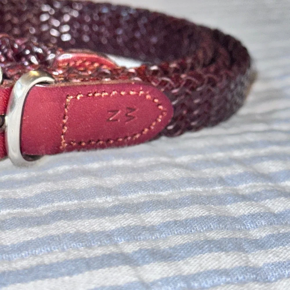 Womens Braided Leather Belt Burgundy Mahogany Silver Buckle Size‎ L